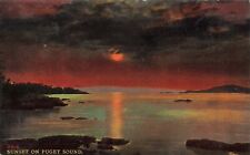 Puget Sound WA Washington, Sunset on Puget Sound, Scenic View, Vintage Postcard picture
