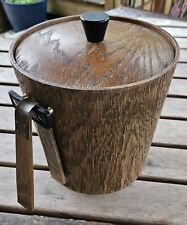 Vintage KMC Mid Century Modern Ice Bucket Brass & Wood Metal Insert Barware picture