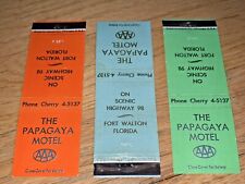 3 Vintage FORT WALTON FLORIDA Matchbook Cover THE PAPAGAYA MOTEL picture