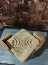 Vintage Mid Century Modern Oak Wooden Coster Set With Holder picture