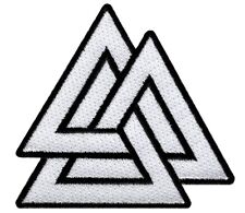 VALKNUT TRIANGLE PATCH iron-on embroidered NORSE VIKING ODIN PAGAN SYMBOL WHITE picture