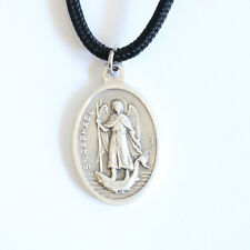 St Raphael Archangel Pendant Black Paracord Medal Necklace Catholic Mercy Saint picture