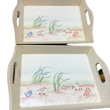 2 Small Sea Side Design Serving Trays 9.5 x 7.5 in Beach Poolside Bath picture