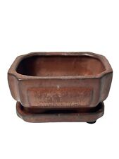 Vintage Japanese Bonsai Pot Planter & Planter Plate Copper Glazed 4.25” x 3.25” picture