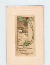 Postcard Your Christmas May it be a happy one with Hollies Embossed Art Print picture