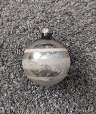 Vintage Shiny Brite Silver Glass Christmas Ornament Striped White Mica 2.5