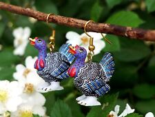Alebrije Turkey Earrings Ana Xuana Hand Carved & Painted Oaxaca Mexican Folk Art picture