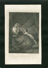 1800's ENGRAVING THE PRAYER  MOTHER PRAYING WITH CHILD 9 1/2 X 5 1/2 INCHES  picture