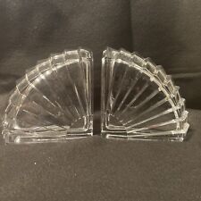 PAIR ELEGANT CRYSTAL BOOKENDS QUADRANT FAN PATTERN picture