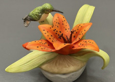 Georgian Fine Porcelain Trinket Box Tiger Lily Hummingbird Flower Figurine VTG picture