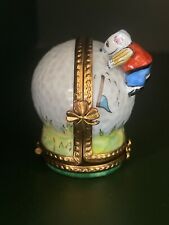 Mouse Double Hinged French Limoges Trinket Box Mice Playing Tennis in Ball picture
