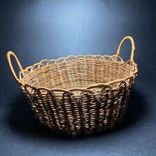 Round Handled French Country Boho Woven Vintage ? Wicker Basket picture