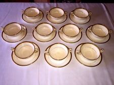 MINTON H969 Gold Encrusted Sunburst Scroll ~ Bouillon Cups & Saucers (10 Sets) picture