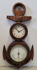 Antique c1882 Carved Oak Nautical Presentation Clock Barometer & Thermometer picture