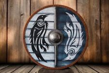 Handmade Wooden Viking Huginn & Muninn Raven Round Battle Shield picture