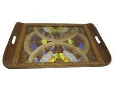 Vintage Handmade Brazilian Butterfly Wing Tray Inlaid Art Deco Wood 20