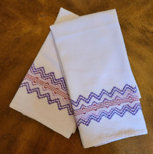 2 Beautiful Vintage Embroidered Geometric Pink/Purple Cotton Hand/Dish Towel picture