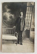 RPPC Real Photo Postcard Handsome Man With Mustache Standing French picture