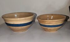 Antique Vintage Watt Pottery Farmhouse Blue Band Yellowware Nesting Mixing Bowls picture