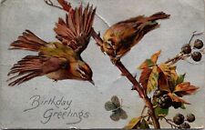 Birthday Greetings-Bird Flying, On Branch-Divided Back picture