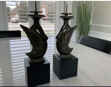 Vintage Brass Candle Holders, by Ethan Allen Bronze Swan candlestick picture