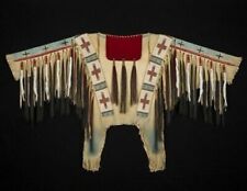Old Style American Buckskin Buffalo Beaded Fringes Powwow Regalia War Shirt NW8 picture