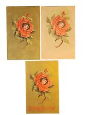 3 Early 1900s Postcards Lot - Lady In Rose All Different picture
