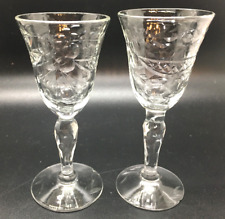 VTG Cut Blown Glass Cordial Glasses Teardrop Cut Stem Etched Foot Swags Floral  picture