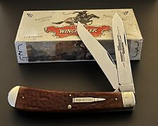 🔥 Winchester 29105 Burnt Orange Bone Handle Banana Trapper Pocket Knife picture