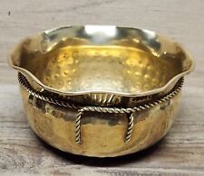 Vintage Hammered Solid Brass  Planter/Bowl with Twisted Rope Design. Made India. picture