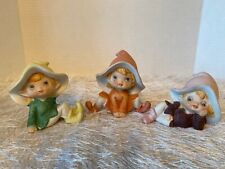3 Vintage 70's Pixie Elves Fairies Ceramic Figurines Homco 5213 EUC picture