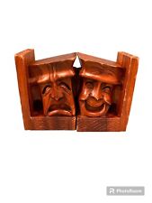 Vintage Comedy and Tragedy wooden bookends from 1960’s  drama face bookends picture