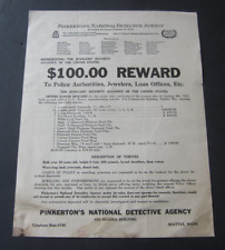 Old 1922 - PINKERTON'S NATIONAL DETECTIVE AGENCY - $100 REWARD - Seattle WASH. picture