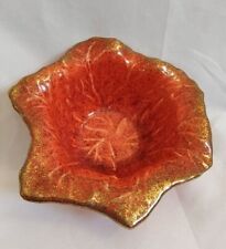Vintage 60's MCM Orange Red & Leaf Gold Trim Bowl USA Retro Ceramic picture