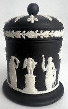 Rare Vintage Wedgwood Wedgewood Black Jasperware Olympus Jar W/ Lid Tabacco Jar picture