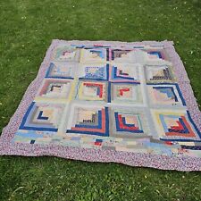 Antique 1930s Quilt Top Log Cabin Quilt Calico Novelty Print Handmade Unfinished picture