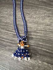 Vintage Handmade Beaded Native Indian Woman Blue Dress  Necklace Needs Repair picture