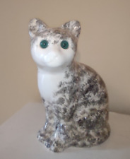 ELPA Alcobaca Portugal Ceramic Kitty Cat Gray & White w/Green Eyes Figur 8.5