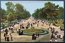 Postcard Detroit MI - c1900s People Walking Central Avenue Belle Isle Park picture