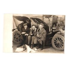 RPPC Driving Prop Studio Car Postcard Circa 1920s Automobile Three Men Drinking picture