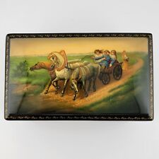Vintage Russian Fedoskino Lacquer Box Folk Art Summer Troika  picture