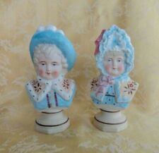 19TH C. HERTWIG & CO.GERMANY PORCELAIN HAND-PAINTED BOY & GIRL BUST FIGURINE SET picture
