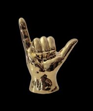 Gold Surf's Up Hang Loose Shaka Sign Ceramic Hand Figurine Hawaii 7.25