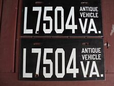 Virginia Antique Vehicle License Plate Tag Pair Set L7504 VA White Black picture