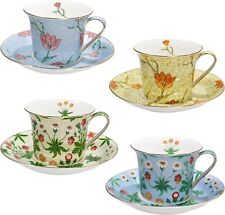 Tea Cups and Saucers Set of 4, Unique Floral Bone China Tea Cup Set of 4, picture