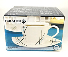 4 Retro Coffee Cup & Saucer Sets Atomic Teal Gray Holstein New in Box Ceramic picture