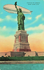 Postcard NY Bedloe's Island New York-Statue of Liberty-Zeppelin-Antique (D5) picture