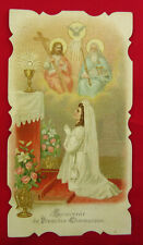 Antique FIRST COMMUNION Holy Card JESUS GOD HOLY SPIRIT Holy Catholic Card 1909 picture