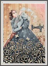 Sewing machine Beautiful girl Dressmaker Dress Fashion modern art postcard picture