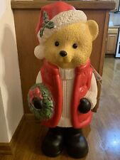 Christmas Blow Mold Teddy Bear Wreath Christmas Yard Decor Weighted LED 3ft Tall picture